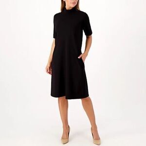 Susan Graver Every Day Petite Supreme Knit Elbow Sleeve Mock Neck Dress